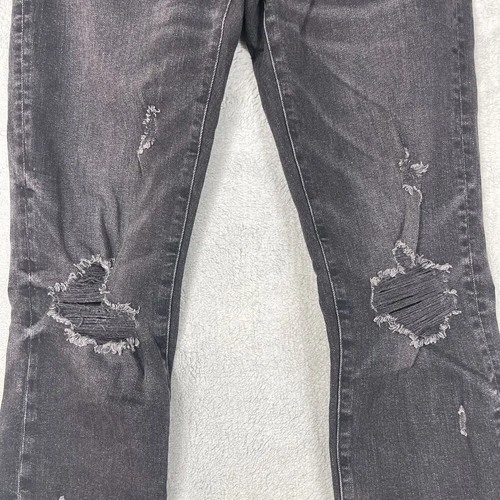 American Eagle Outfitters Mens 30x34 Black Denim Stretch Distressed Straight Leg